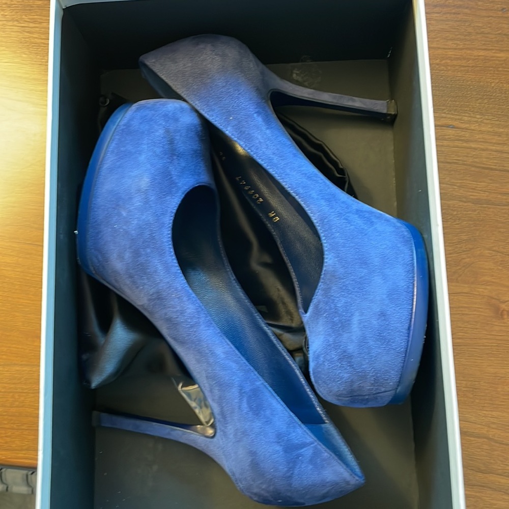 YSL rive gauche 38.5 blue suede platform heels